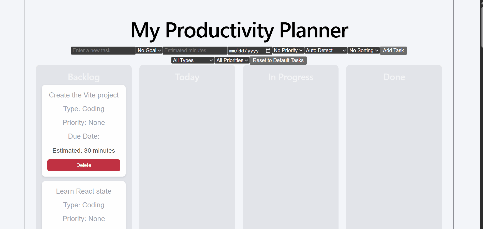 Productivity Planner Demo